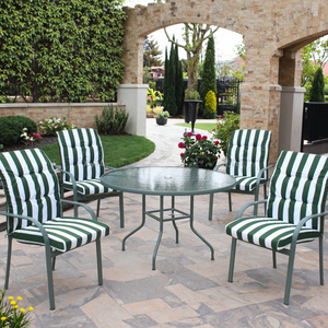 Leisure Outdoor Dining <b>Set</b> Steel <b>Table</b> 4 <b>Chairs</b> with Cushions Modern Design Non-Foldable for Park Exterior Use Outdoor Furniture - Product Image 2