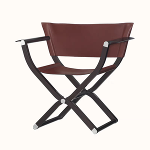 Silla de <span class=keywords><strong>director</strong></span> plegable portátil de cuero personalizable para exteriores, silla de madera para acampar, silla de salón de lujo italiana de diseñador - Product Image 4