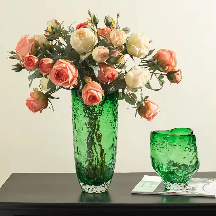 Vas kaca bunga air hijau, dekorasi ruang tamu seni kreatif perut bulat besar