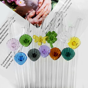 Paille de verre, en forme de coquille, adhésif trèfle d'abeille à haute teneur en borosilicate, style mignon, vente en gros au comptant, - Product Image 3