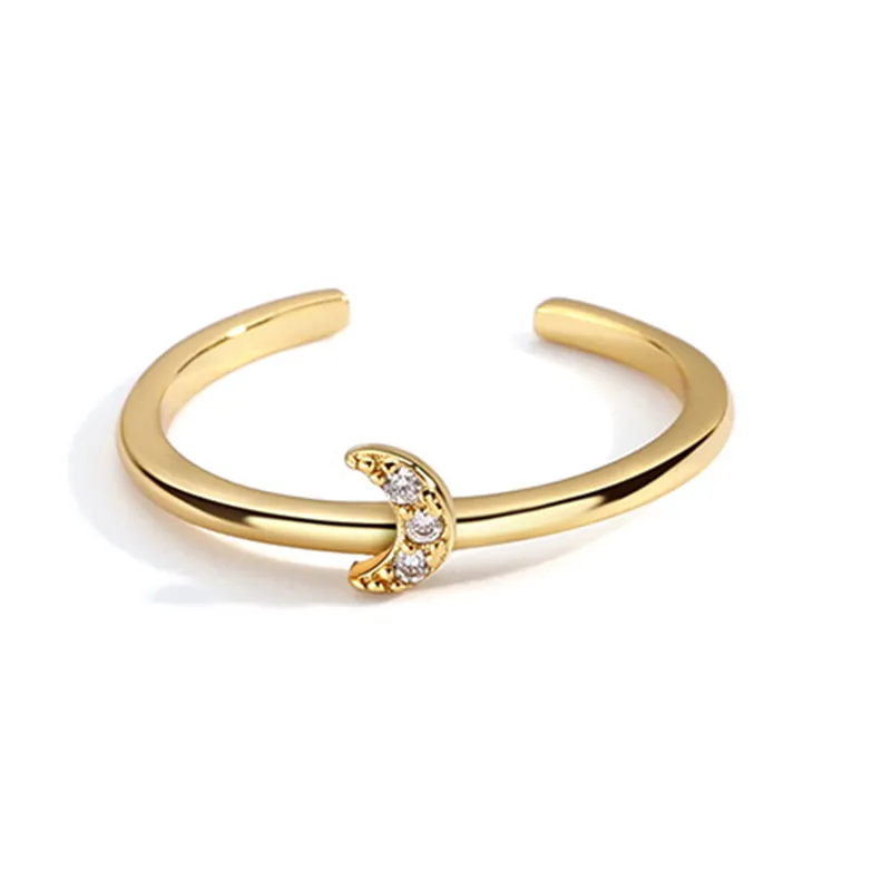 Модные латунные ювелирные изделия, позолоченные циркониевые Регулируемые кольца в форме Луны, бриллиантовое полумесяц, открытые манжеты для женщин