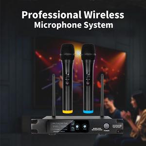 Reporter <span class=keywords><strong>Tiktok</strong></span> Système de son portable professionnel sans fil à suppression de bruit Press to Talk avec 2 microphones dynamiques à main - Product Image 2