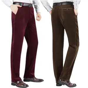 Mens Corduroy Pants Classic High Waisted Straight Leg Trousers Red Brown Khaki Stretch Pants