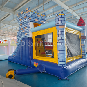 3D Drachen-Thema Aufblasbares Kombi-Hüpfburg-Set Blaues Ziegelstein-Schloss mit Rutsche für Partyvermietung 0,55mm Hochbelastbares PVC-Vinyl - Product Image 3