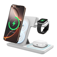 Support de charge sans fil magnétique portable 3 en 1 15W pliable pour téléphone, montre et écouteurs avec indicateur lumineux