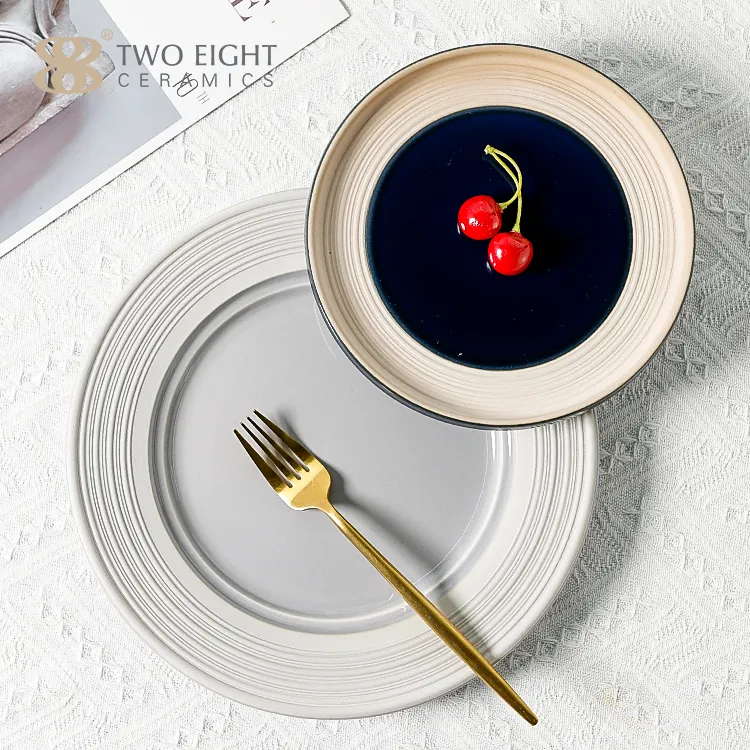 New Design Gray Black Charger Plate Matt Plates For Restaurants DinnerwareTea Cup With Plate Dish