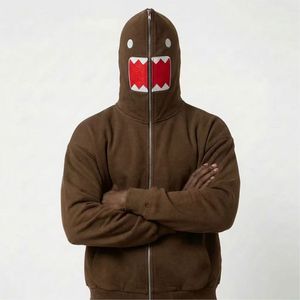 Felpa con <span class=keywords><strong>Cappuccio</strong></span> e Zip Integrale Personalizzata per Uomo, Giacca con Grafica Bocca di Mostro, Oversize Streetwear Hip Hop Casual - Product Image 5