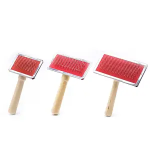 wood pet slicker brush with fine needle for cat pin brush dog pet grooming comb home use steel brush