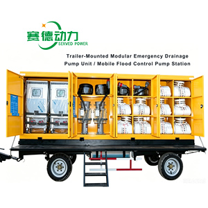 Pompe <span class=keywords><strong>à</strong></span> eau diesel mobile sur remorque, 4 unités en parallèle, grand débit, pour contrôle des inondations et drainage d'urgence - Product Image 6