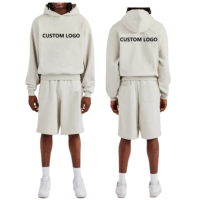 Ensemble survêtement homme personnalisé avec logo, sweat à capuche et short, en coton oversize, pour adolescents, style streetwear