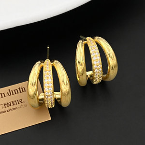 Stud Earrings S925 Silver Micro Insert Zircon Geometric Design For Party Women - Product Image 1