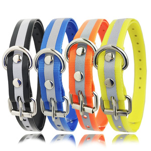 Reflective Dog <b>Collar</b> Blue White Striped TPU Coating Waterproof Durable Nighttime Use <b>Pet</b> <b>Collar</b> - Product Image 2