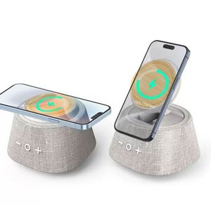 <b>Magnetic</b> Wireless Charger Smart Desktop Bamboo ECO Materials Wireless BT Speaker for Smartphone Stand - Product Image 2