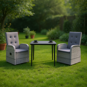 Set da Pranzo da Giardino in Rattan Grigio per 2 Persone, Arredamento Esterno Contemporaneo Resistente alle Intemperie - Product Image 2