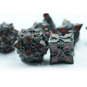 Dados negros de nuevo diseño DND poliédrico TRPG coloreado multicolor personalizado 7PCS por juego dados de metal con mica roja - Product Image 4