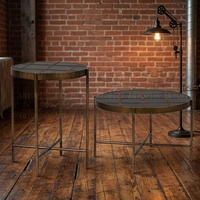 Table basse carrée rétro en céramique avec base en métal pour salon