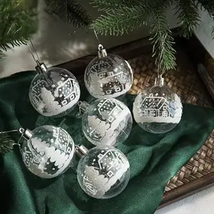 新奇圣诞装饰6厘米6件套绘画透明蓝色圣诞球挂树用品Navidad小玩意