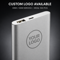 Batterie externe mince 5000 mAh en gros, mini chargeur portable en métal partagé avec logo personnalisé pour cadeaux d'entreprise