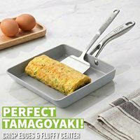 Poêle à Tamagoyaki Japonaise Blanche à Fond Plat avec Poignée en Acier Inoxydable, Compatible Four, Antiadhésive, pour Omelettes et Ustensiles de Cuisine