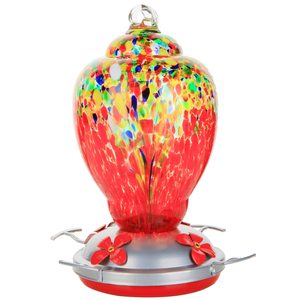 Petdom Patio Large 32 Onces Mangeoire à Colibris en Verre Soufflé à la Main Colorée avec Crochet Suspendu à Fourmi Mangeoire pour Animaux de Compagnie - Product Image 1