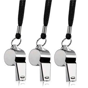 Silbato <span class=keywords><strong>de</strong></span> acero inoxidable <span class=keywords><strong>de</strong></span> metal ruidoso Con cordón Salvavidas Supervivencia Emergencia Baloncesto Fútbol - Product Image 2