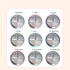 Ensemble d'assiettes pour bébé en acier inoxydable 304 avec revêtement en silicone personnalisé et logo sur mesure - Product Image 6