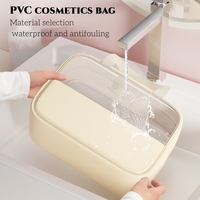 Vente en gros de trousses de maquillage en PVC transparent rose imperméables avec poignée, étiquette privée, grande capacité, sac de maquillage translucide en PU