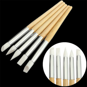 Pinceau à ongles en silicone à tête plate, manche en bois, pour sculpture, gel, manucure, salon, outil de décoration d'ongles - Product Image 1