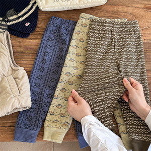 Pantaloni per Bambine Stile Coreano Autunno-Inverno 2025, <span class=keywords><strong>Leggings</strong></span> a Vita Alta Foderati in Pile, Pantaloni Lunghi Imbottiti - Product Image 1