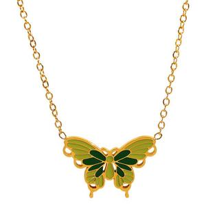 Collier pendentif papillon en émail vert plaqué or, chaîne de clavicule en acier inoxydable, bijoux tendance - Product Image 5
