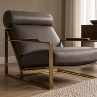 Fauteuil d'appoint moderne du milieu du siècle avec structure en métal doré, fauteuil rembourré avec appui-tête pour salon et bureau