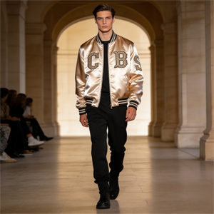 Chaqueta Bomber Personalizada de Satén de Secado Rápido con Letras Bordadas, Cremallera, Acolchado de Poliéster y Nylon, Chaqueta de Vuelo para Hombre - Product Image 1