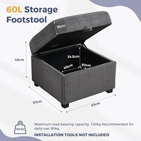 MAXYOYO Otomana Moderna con Almacenamiento, 57CM, Reposapiés de Pana, Taburete Multiusos para Sofá, Uso en Múltiples Habitaciones