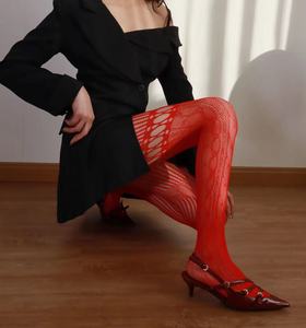 Vendita calda primavera ed estate nuova nicchia in pizzo Jacquard con giunture di calze a rete scavate sexy tutto collant per ragazze - Product Image 5