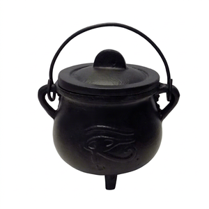 Chaudron en fonte œil d'Horus égyptien pour brûler l'encens, avec poignée et couvercle, pour rituels, autels, aromatique, traditionnel, noir, durable - Product Image 1