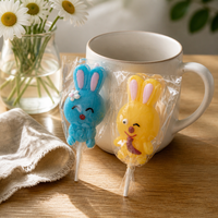 Vente en gros de sucettes en forme de lapin de Pâques de 12 g, bonbons durs aux saveurs de fruits assortis dans une boîte PDQ pour les fêtes de Pâques, personnalisables