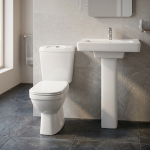 Ensemble WC et lavabo en céramique deux pièces avec piédestal, équipement sanitaire pour salle de bain - Product Image 6