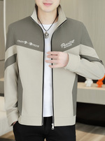 Blouson bomber décontracté pour homme, style coréen, col montant, coupe ajustée, en laine, zippé, avec doublure fine en fourrure, effet délavé, coupe-vent, rayé, Printemps Automne