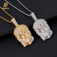 NUOYA Novedad: Colgante de Jesús con Circonitas Cúbicas y Esmalte Rojo, Amuleto de Cabeza de Jesús, Joyería Religiosa Hip Hop para Hombre