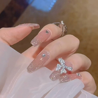 Uñas postizas artificiales de almendra con diseño de flor 3D y puntos negros, hechas a mano, de buena calidad, para dedos.