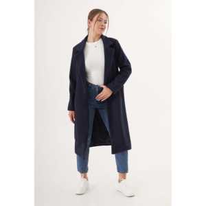 Abrigo Largo de Cachemira Azul Marino para Mujer, Manga Larga, Informal, Tejido Cálido - Product Image 1