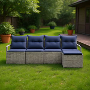 Ensemble de canapés de jardin en polyrotin gris 5 pièces, mobilier d'extérieur moderne pour jardin, capacité 4 personnes - Product Image 2