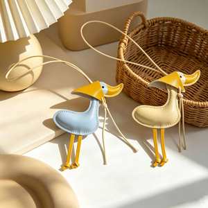 HR Wholesale PU Leather Travel Duck <b>Charm</b> Keychain Cute Animal Key Ring Women Blue <b>Bag</b> <b>Charm</b> Pendent for Gifts - Product Image 1