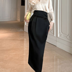 ZYHT 6230 femmes <span class=keywords><strong>mi</strong></span>-<span class=keywords><strong>longue</strong></span> <span class=keywords><strong>jupe</strong></span> décontracté classique mince <span class=keywords><strong>noir</strong></span> crayon Sexy prix usine été Midi <span class=keywords><strong>Satin</strong></span> vêtements femme <span class=keywords><strong>jupe</strong></span> - Product Image 2