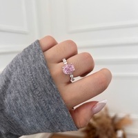 Bague en argent sterling S925 avec zircon rose 5A, bague de doigt ovale personnalisée tendance pour les mariages, bijoux
