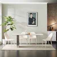 Ensemble complet de table et chaises à manger, table à manger suspendue en acrylique transparent style crème avec plateau en roche pour la maison