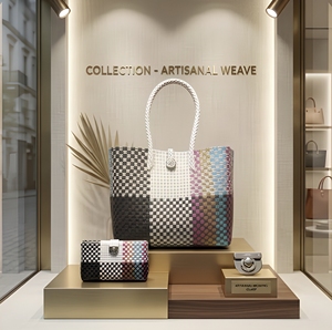 Black White Patchwork Woven <b>Tote</b> Bag Eco Friendly <b>Plastic</b> Strapping Basket Waterproof Beach Travel Shoulder Handbag Waterproof - Product Image 6