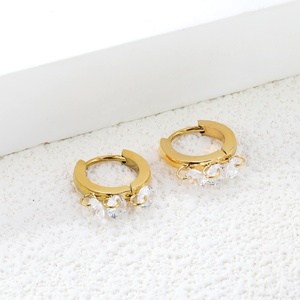 Pendientes de Aro de Acero Inoxidable con Baño de Oro de 18K, Diseño Simple de Alta Calidad, con Diamantes y Circonitas, Modernos, para Mujer - Product Image 5