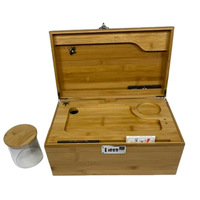 Boîte de rangement en bambou résistante aux enfants avec plateau roulant pour accessoires de fumage