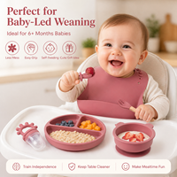 Nouvel Arrivage 2026 – Ensemble de Repas en Silicone pour Bébé : Bavoir, Assiette Compartimentée, Bol, Tasse, Cuillère et Fourchette à Manche en Bois – Kit de Sevrage pour Tout-Petits